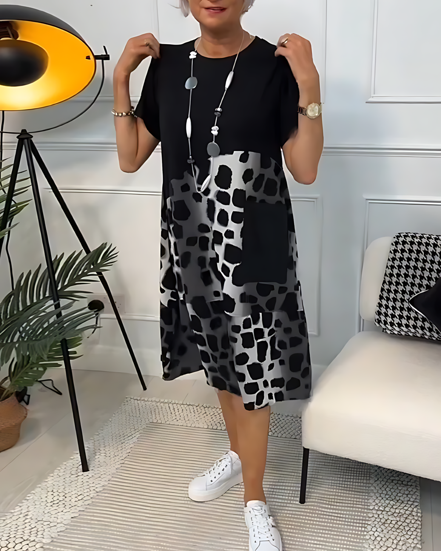 Printed Midi Dress with Belted Waist