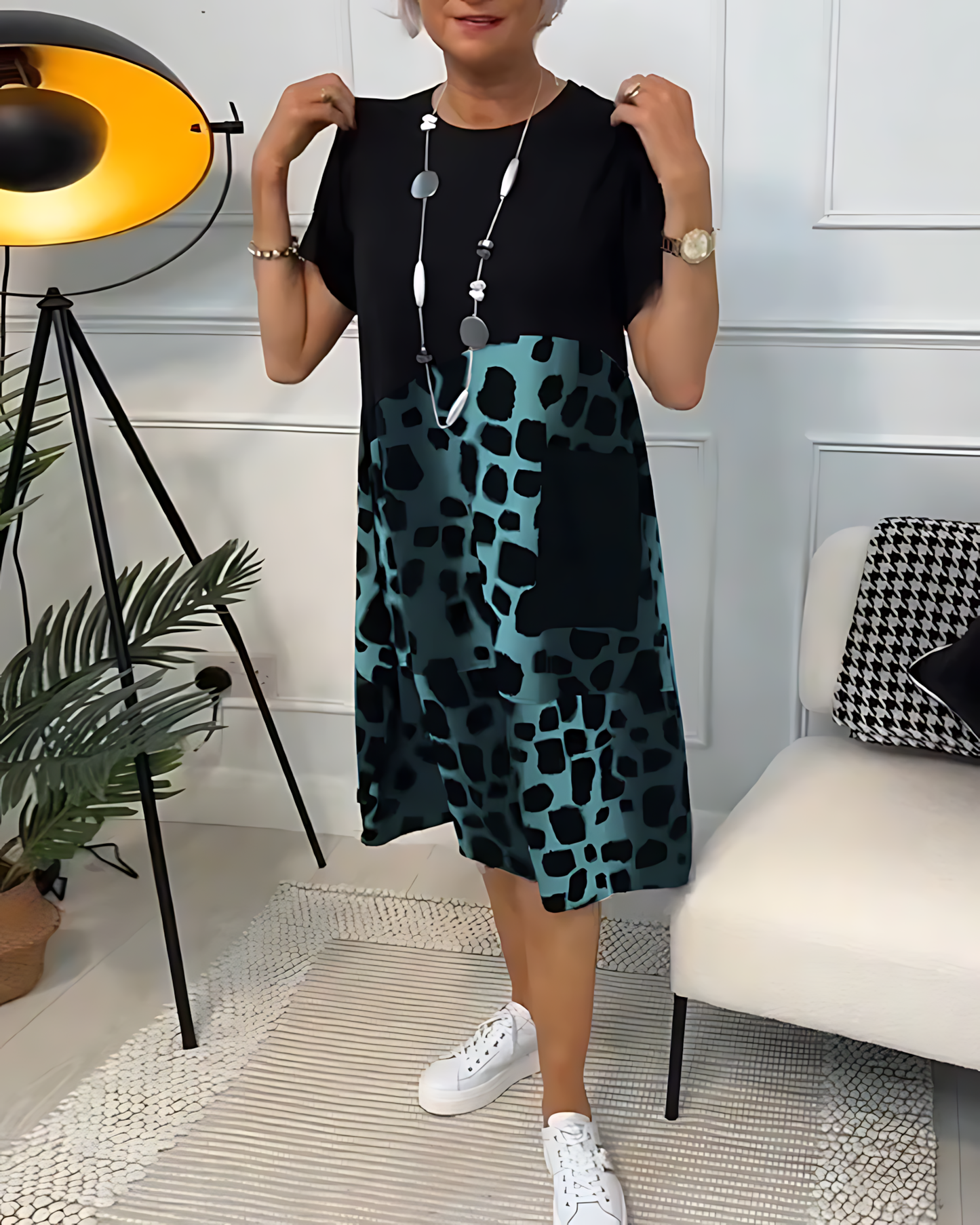 Printed Midi Dress with Belted Waist