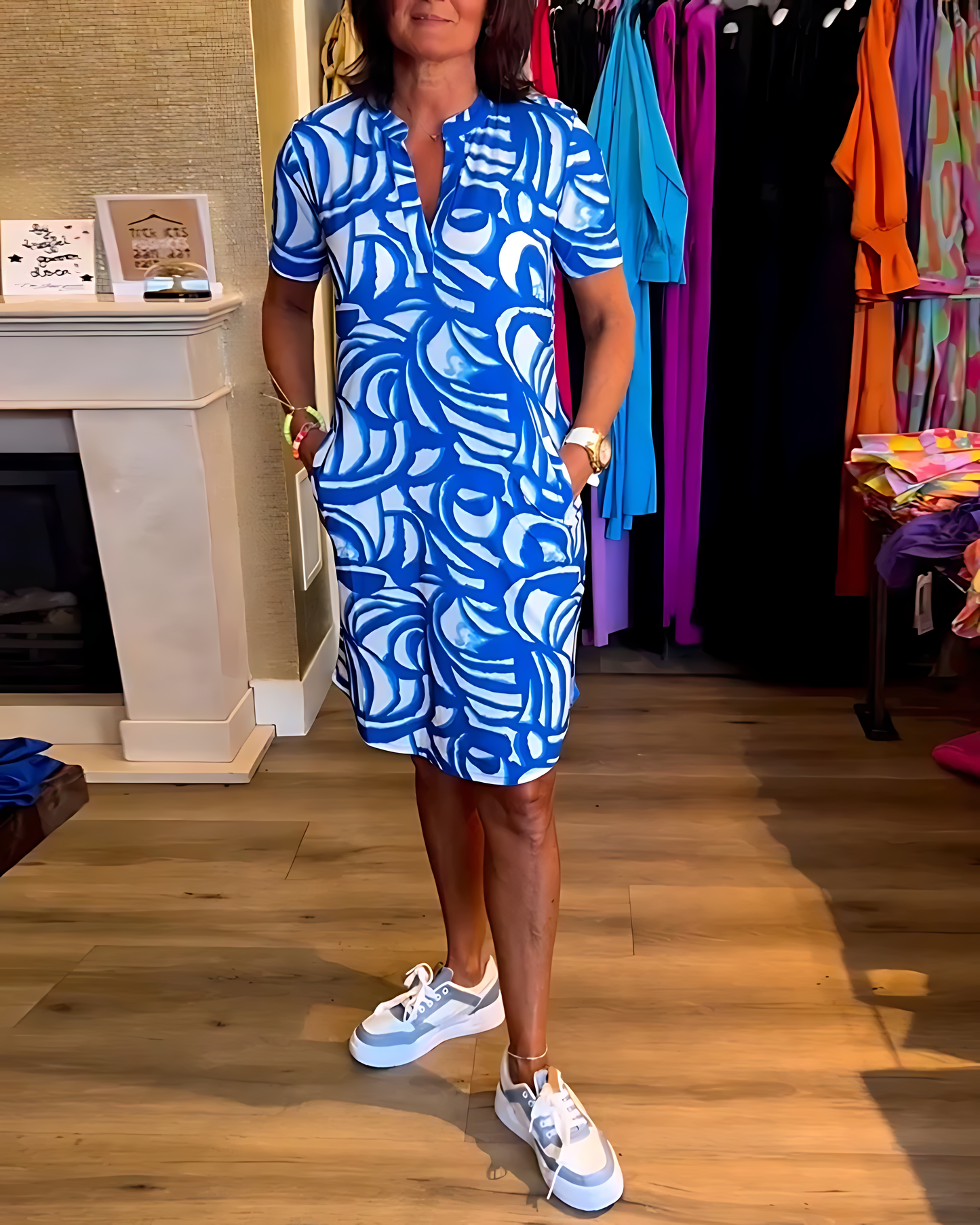 Patterned Midi Dress in Lightweight Cotton