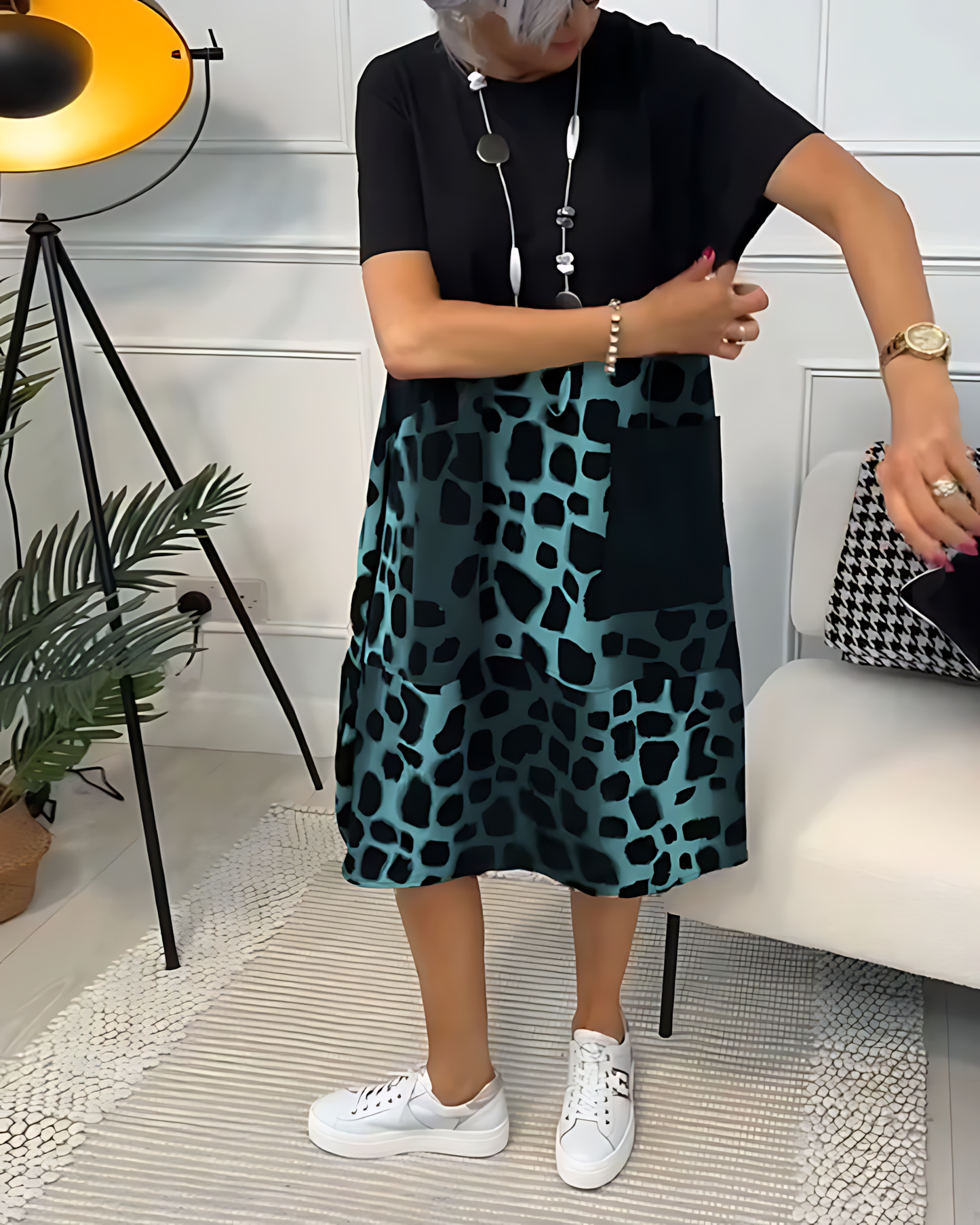 Printed Midi Dress with Belted Waist