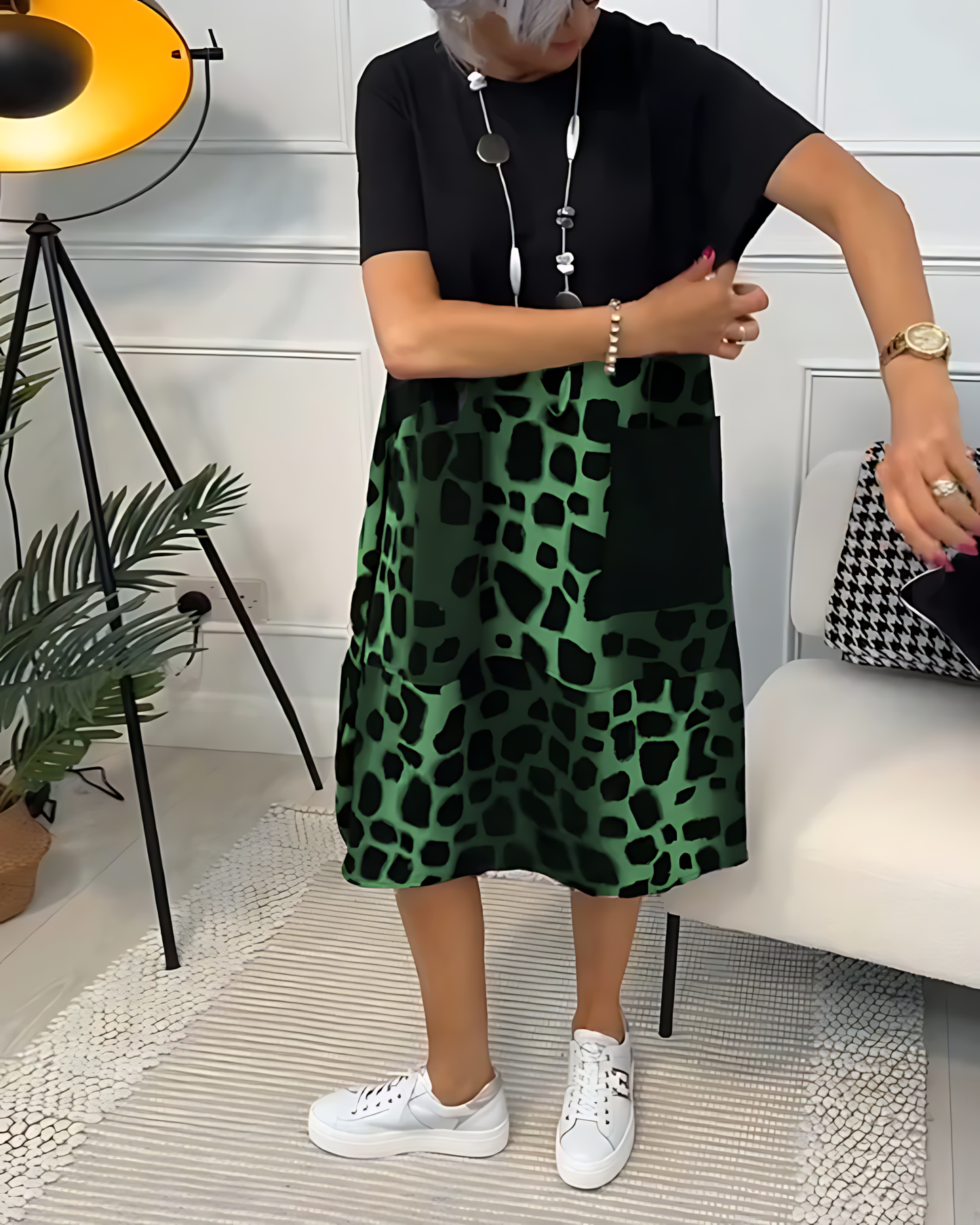 Printed Midi Dress with Belted Waist