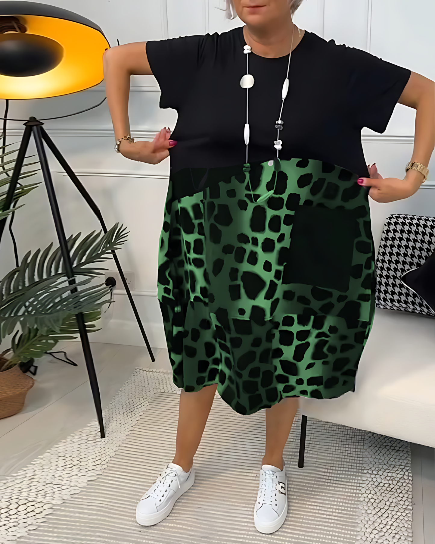 Printed Midi Dress with Belted Waist
