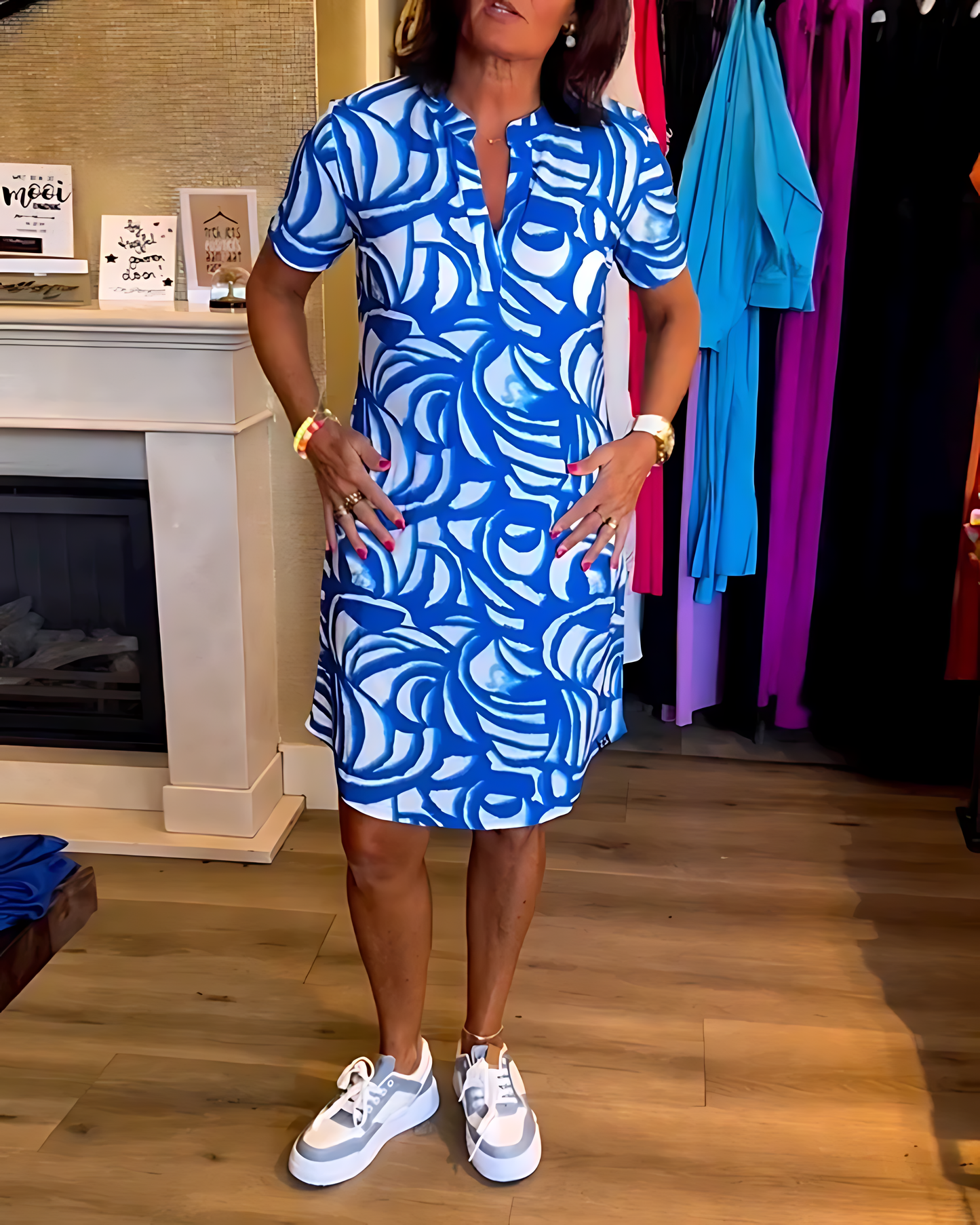 Patterned Midi Dress in Lightweight Cotton