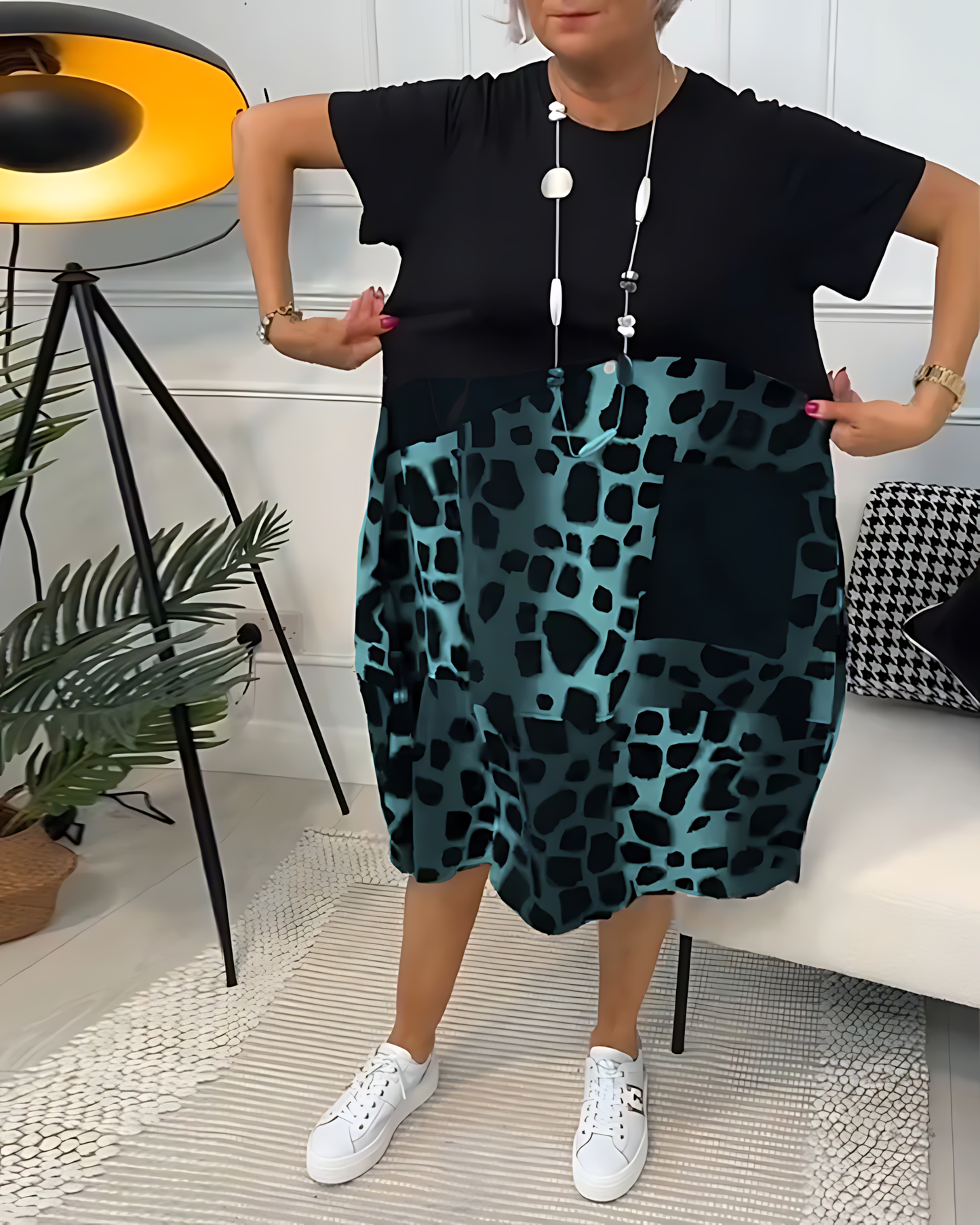 Printed Midi Dress with Belted Waist