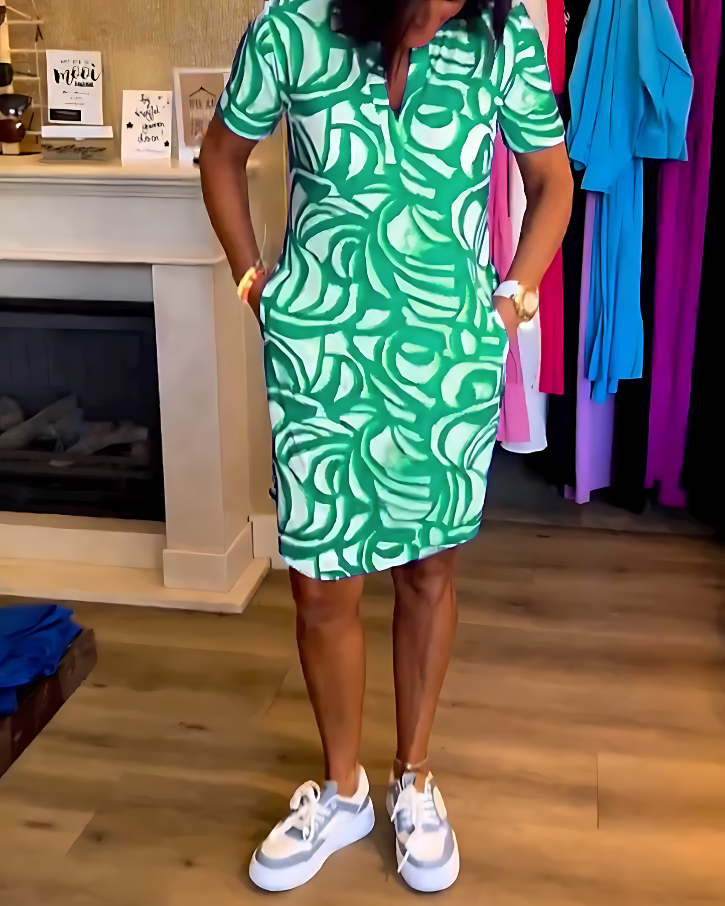 Patterned Midi Dress in Lightweight Cotton