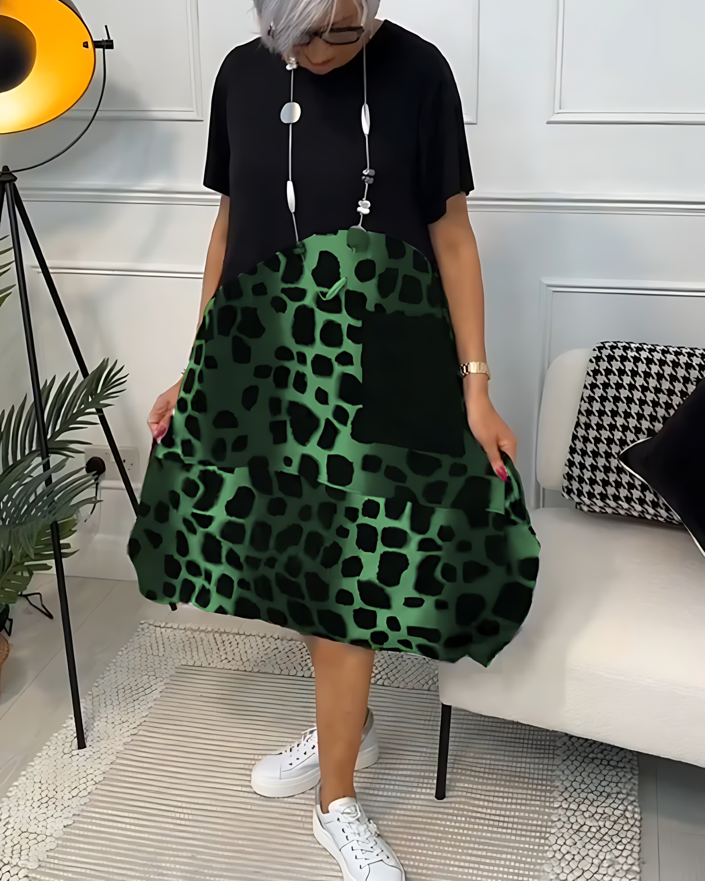 Printed Midi Dress with Belted Waist