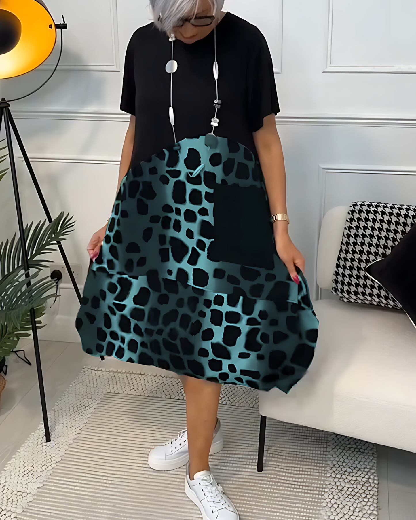 Printed Midi Dress with Belted Waist