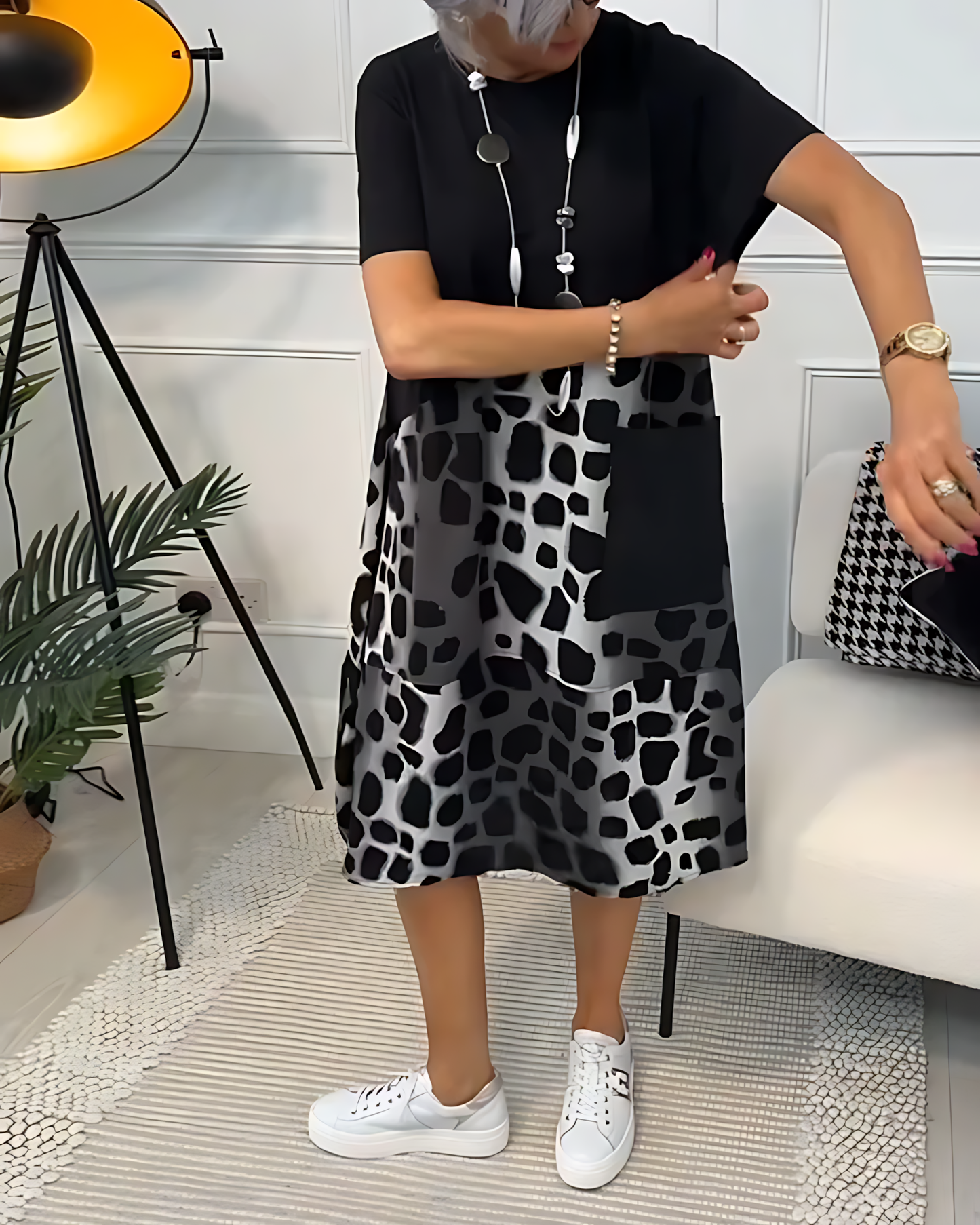Printed Midi Dress with Belted Waist