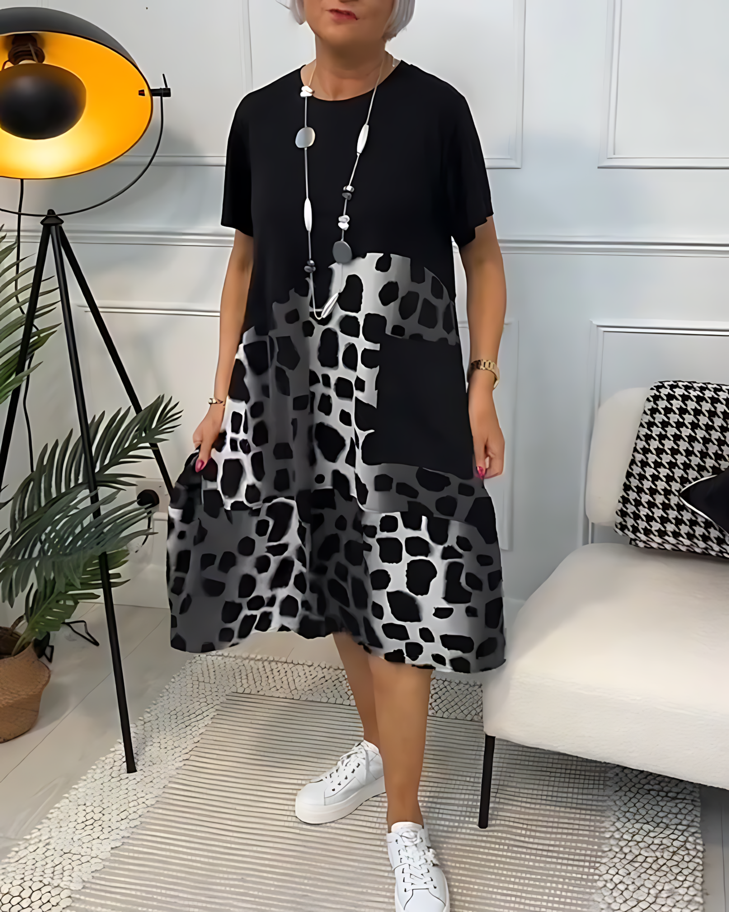 Printed Midi Dress with Belted Waist