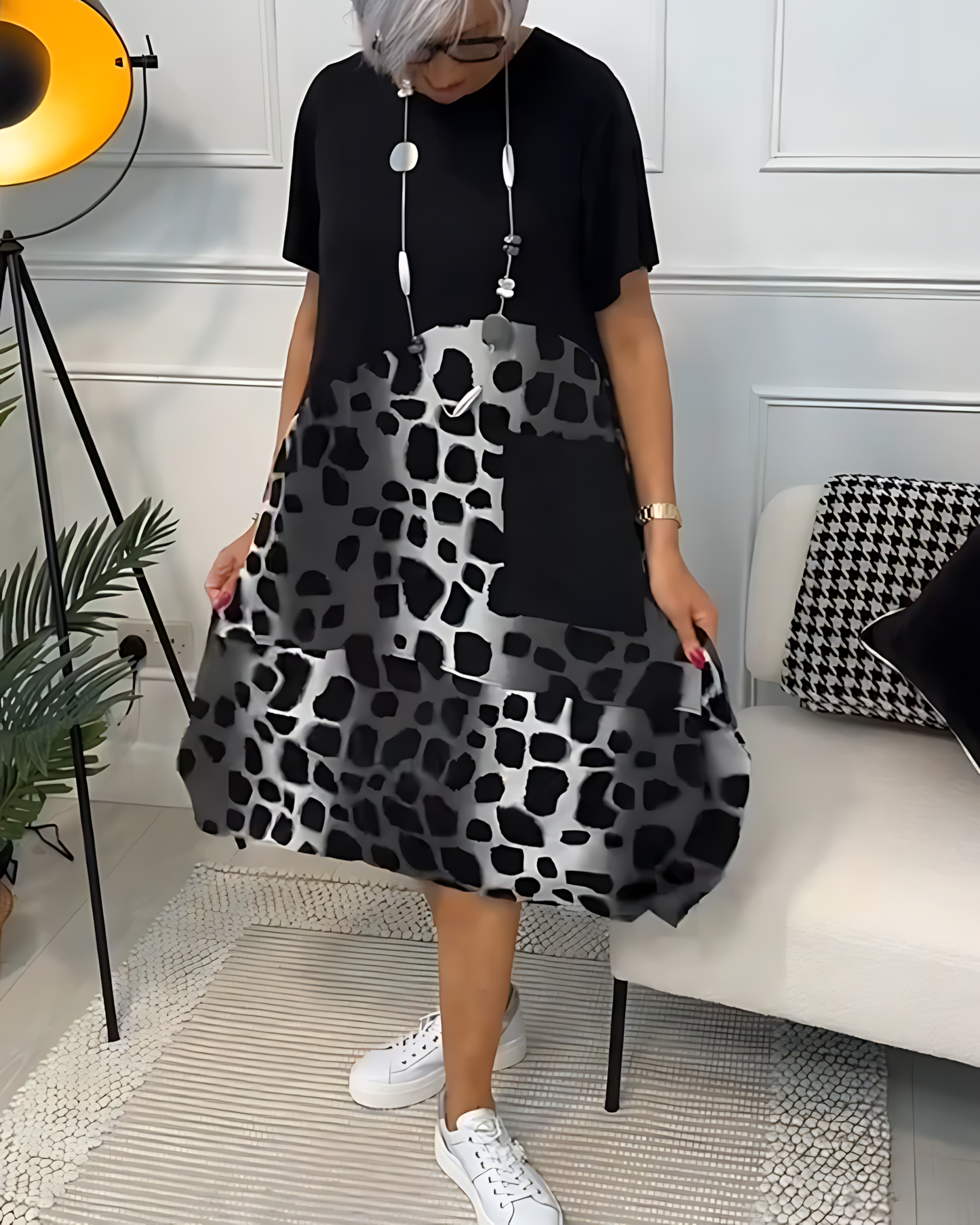 Printed Midi Dress with Belted Waist