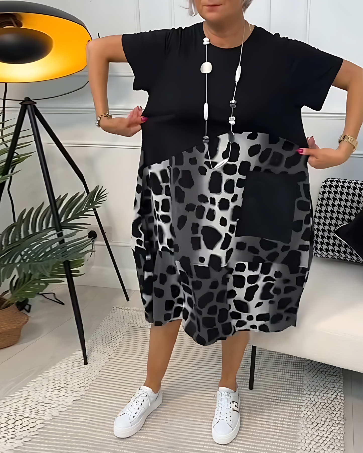 Printed Midi Dress with Belted Waist
