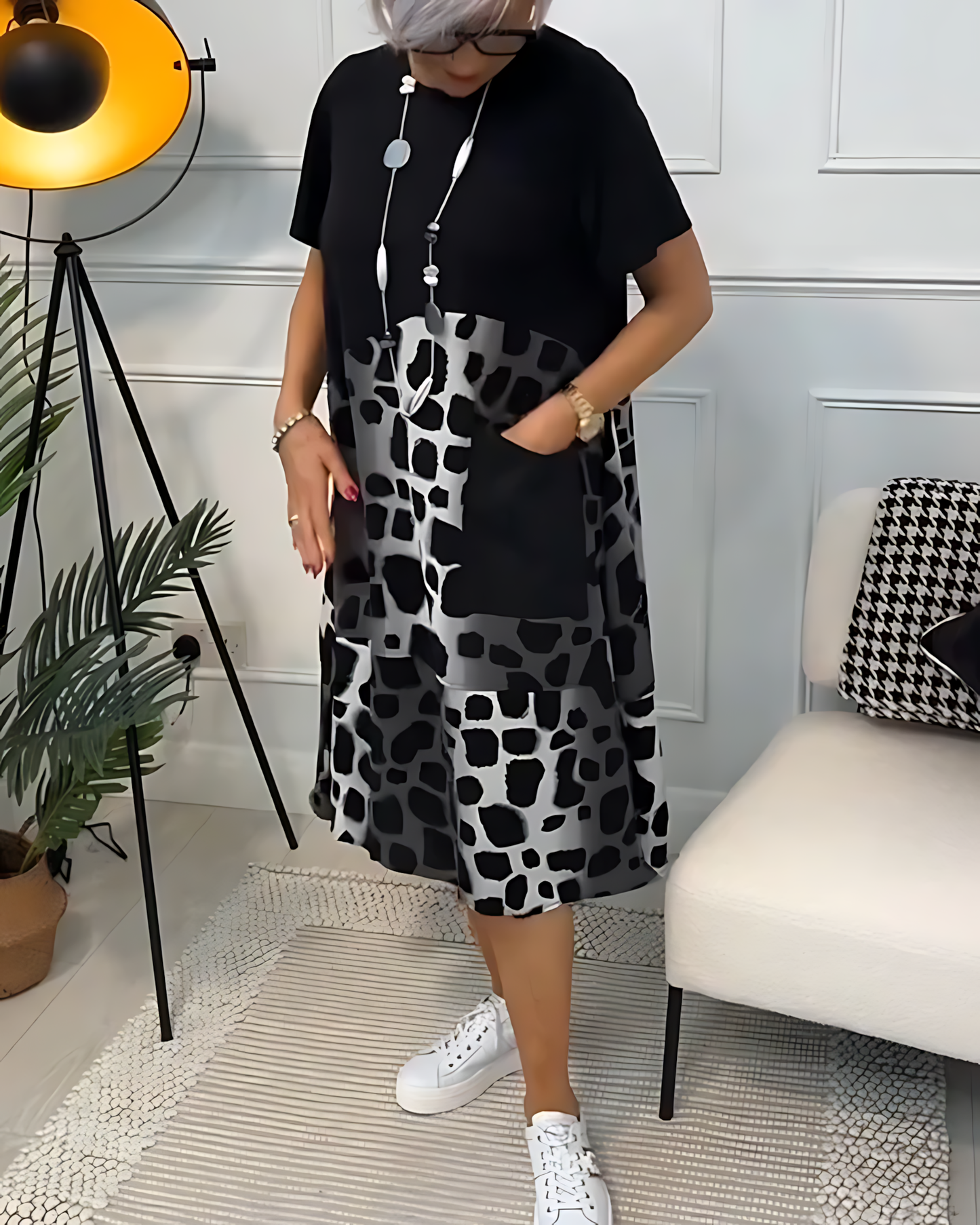 Printed Midi Dress with Belted Waist