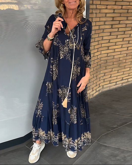 Midi Dress in Flowing Fabric with Pattern