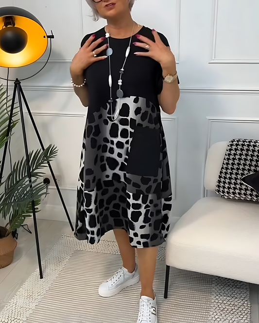 Printed Midi Dress with Belted Waist