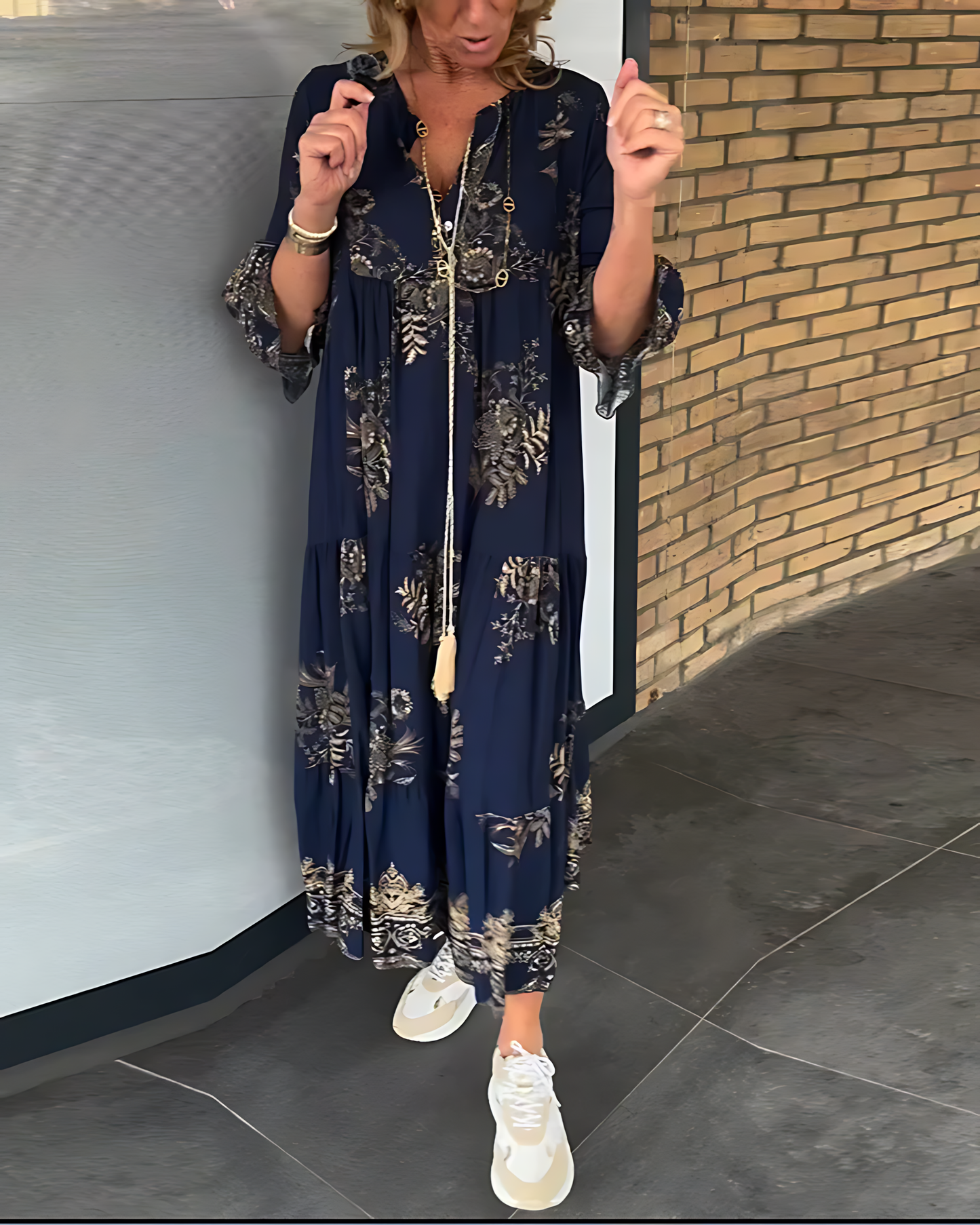 Midi Dress in Flowing Fabric with Pattern