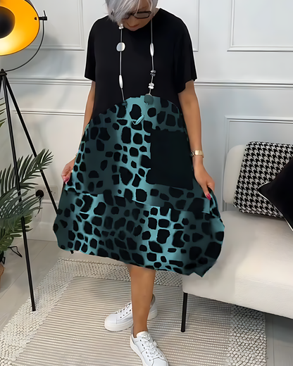 Printed Midi Dress with Belted Waist