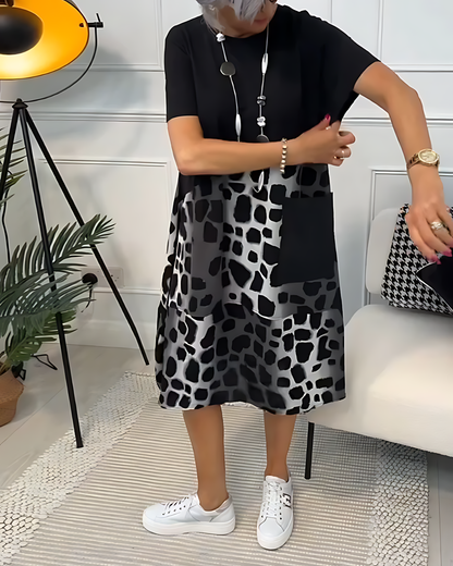 Printed Midi Dress with Belted Waist