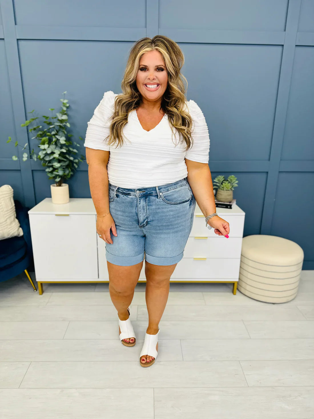 Stretch Denim Shorts with Tummy Control