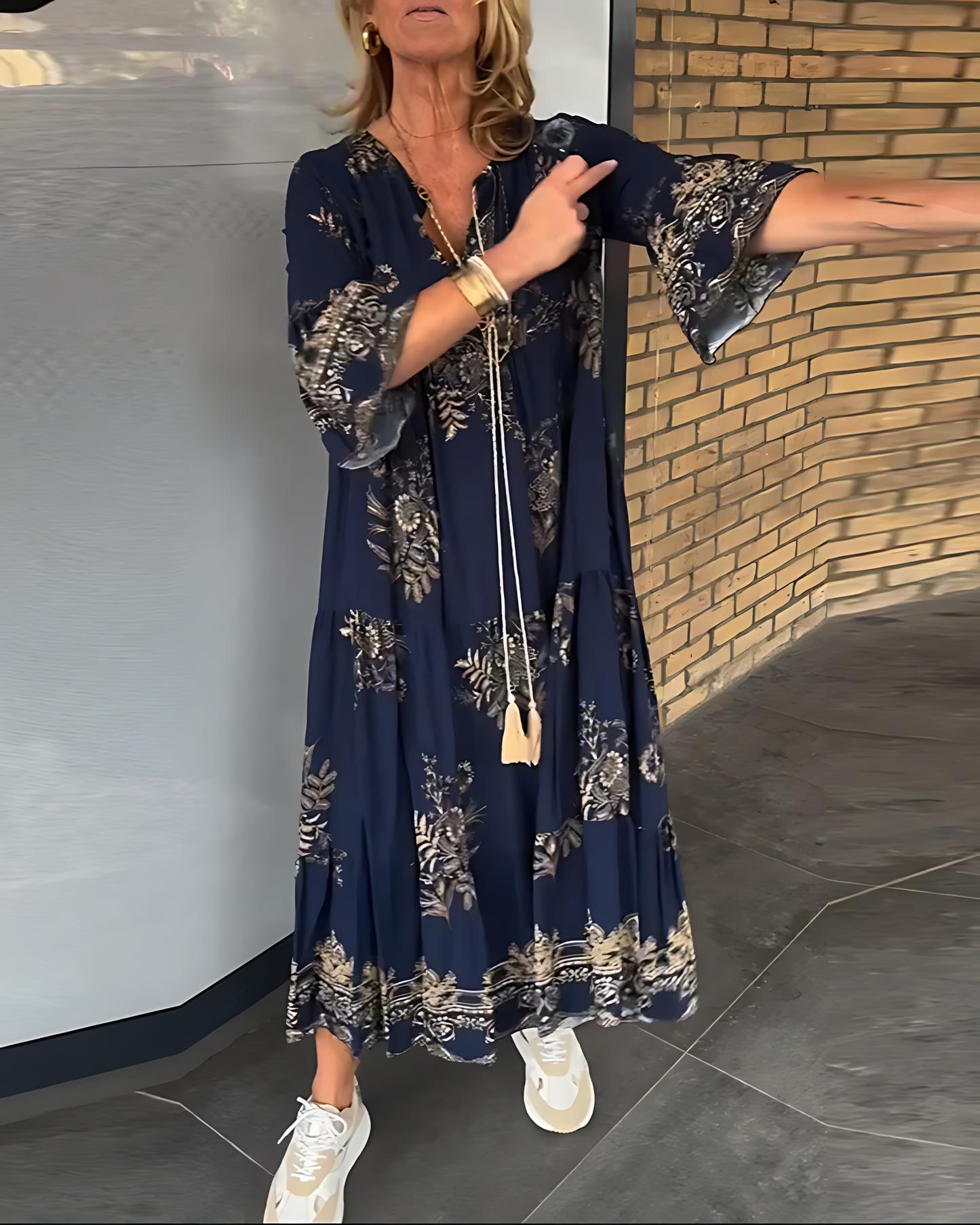 Midi Dress in Flowing Fabric with Pattern