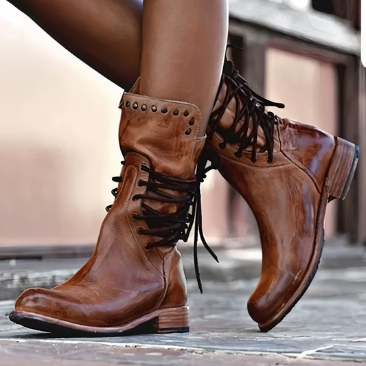Raven Mid Calf Leather Boots - Get that retro charm and modern comfort